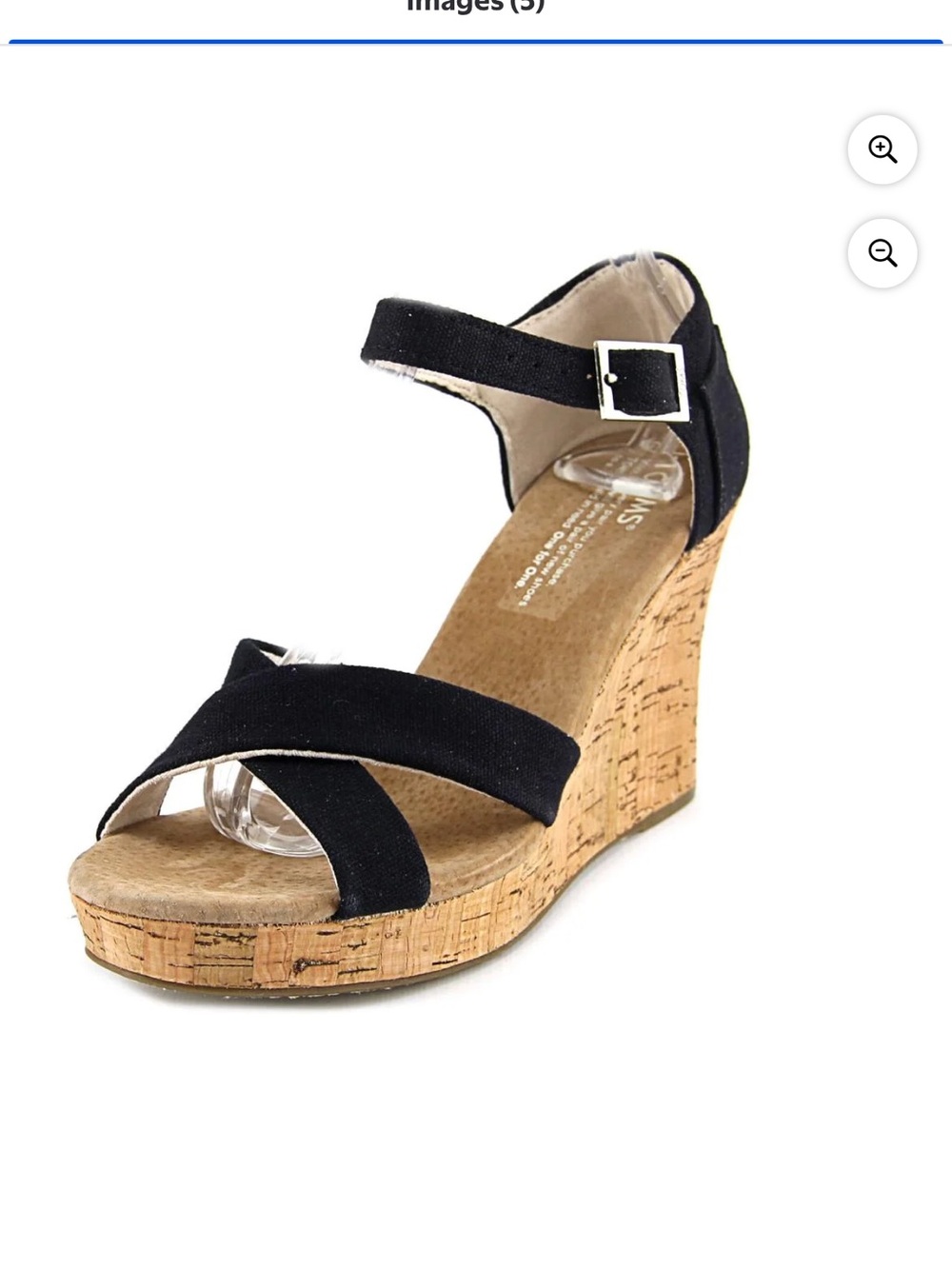 Toms Black Cork Wedge Sandals with Ankle Strap